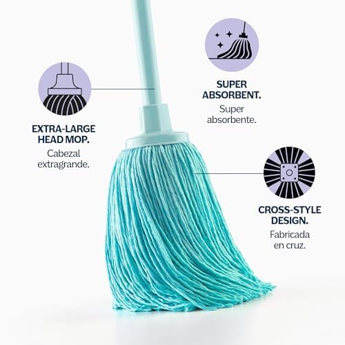 BLUE DOLPHIN - Wischmopp und Eimer mit Wringer + 4er-Pack Tücher aus 100% recycelter Mikrofaser, nachhaltiges Haushaltsreinigungsset, Wischmopp mit Putzeimer, Bodenreinigung, für alle Oberflächen geei