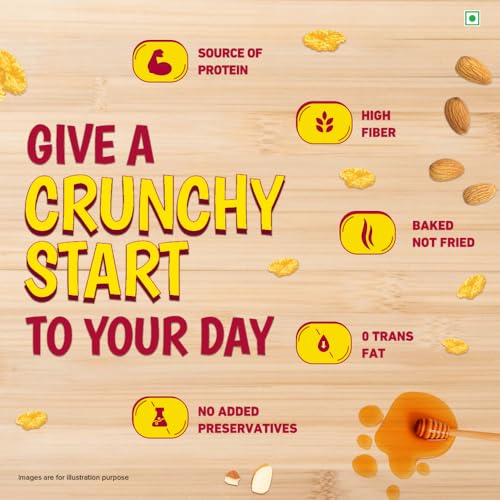 Image of Tata Soulfull Corn Flakes+, Honey & Almonds, Crunchy Corn & Millets, Baked Not Fried, Cholesterol Free, High Fiber, Wholesome Breakfast Cereal, Quick & Easy, 450g
