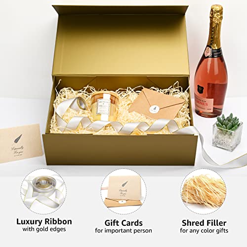 Image of LIFELUM Empty Gift Boxes 2 Pack 13.85 x 8.35 x 4.45 inch Rectangle Collapsible Box with Magnetic Lid and Ribbon,Card,Shredded Paper Filler