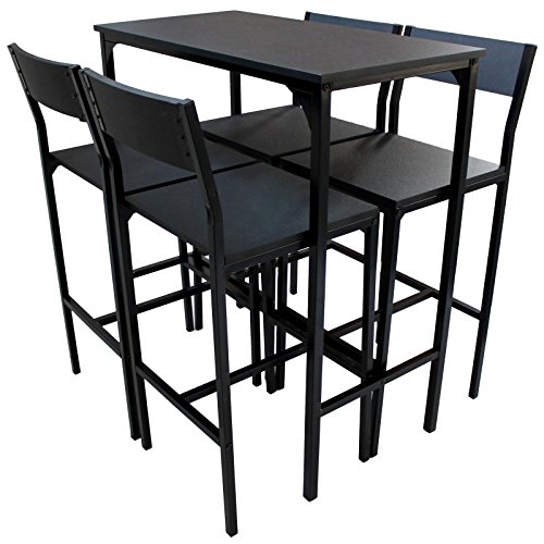YELLOO Mod. LIGNANO Set Mesa y 4 Taburetes Cocina Angulo Bar Muebles Sillas Salón Color Negro