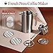 Veken French Press Plunger Coffee Tea Maker 34 Ounce 1 Liter, Double Wall Vacuum Insulated Stainless Steel Coffee Press with 4 Filter Screens for Camping Travel Gifts, Dishwasher Safe, Chrome