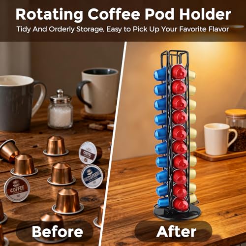 Image of Coffee Pod Holder Compatible with Nespresso Original - 40 Pod Carousel Storage Stand, 360 Rotating Coffee Capsule Organizer, Space-Saving Countertop Holder for Coffee Lovers (Black)