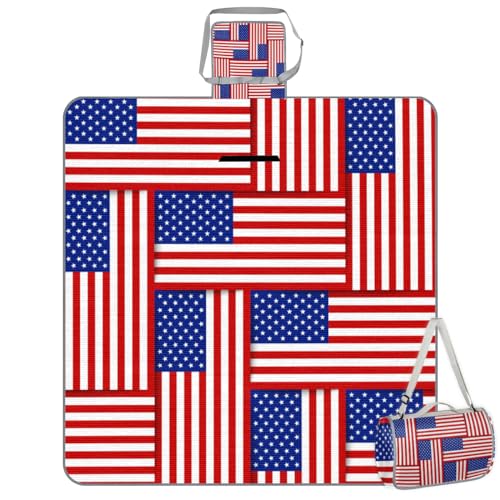 Shimoshe Picnic Blankets 57”x 59”, American Flag Patchwork Waterproof Sandproof Picnic Mat Lightweight Foldable Beach Blanket for Camping Park Grass Beach Outdoor Blanket