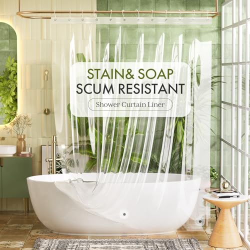 Image of Bathway Shower Curtain Liner, Clear Shower Curtain Liner 72x 80 PEVA Waterproof Shower Curtain Liner Plastic with 3 Magnets and 12 Rustproof Metal Grommets, Lightweight Long Shower Liner for Bathroom