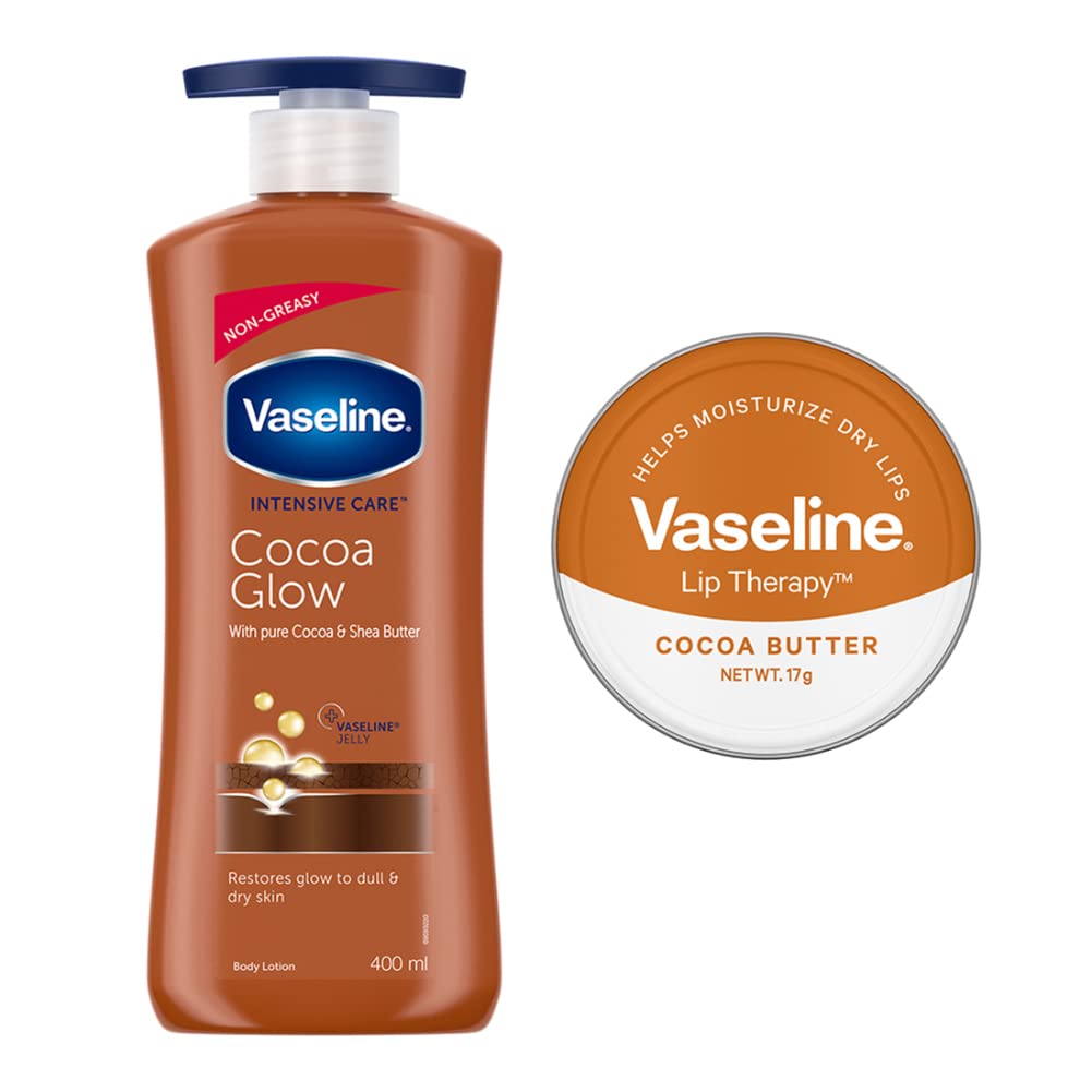 Vaseline Lip Tins Cocoa Butter, 17g & Intensive Care 24 hr nourishing Cocoa Glow Body Lotion with Cocoa And Shea Butter, Restores Glow for all skin type - 400 ml-image-14