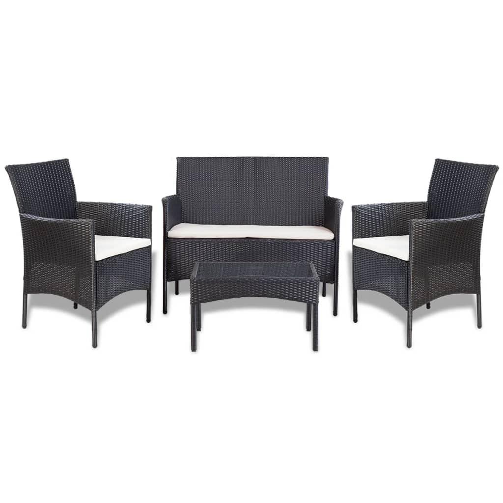 vidaXL Garden Furniture 7 Pieces Woven Resin Black and White Cream Furniture