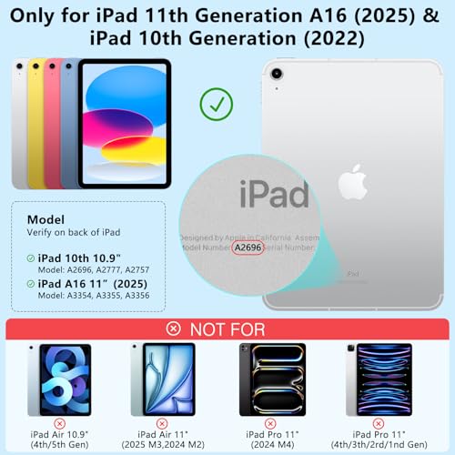 Touch Keyboard Case for iPad A16 11th Generation 2025/10th Generation 10.9 inch 2022,360° Rotatable for iPad 11th Generation Case with Keyboard- 10 Color Backlight Keyboard Case with Pencil Holder