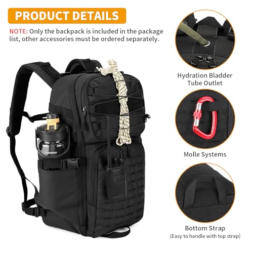 Image of HUNTVP Tactical Backpack for Men 35L Military Backpack MOLLE 1000D Army Daypack 3 Day Bug Out Bag for Work Camping Hiking Outdoor, Black