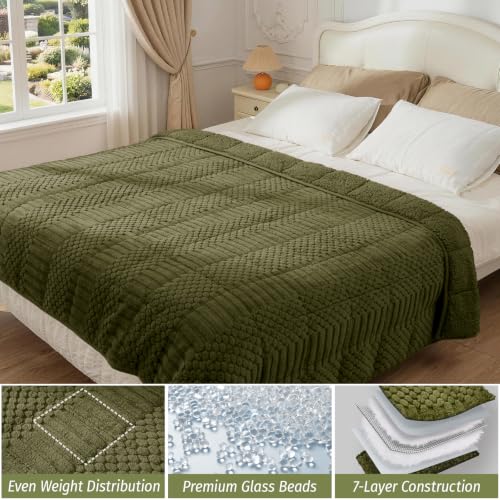 Image of Wemore Knitted Fleece Weighted Blanket for Adults, Army Green, 48 x 72 inches 15 lbs