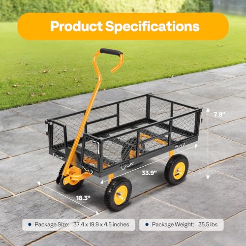 Image of VIVOHOME Heavy Duty 550 Lbs Capacity Mesh Steel Garden Cart Folding Utility Wagon with Removable Sides (Black), VH1218US-BK