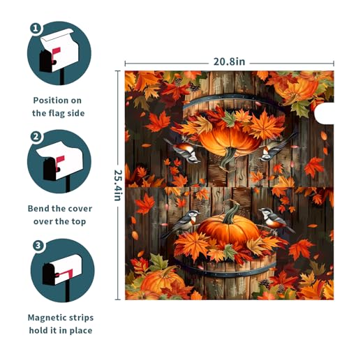 Image of Autumn Thanksgiving Pumpkin Magnetic Mailbox Covers Fall Maple Leaf Mail Box Cover Decoration Fall Autumn Large 25.5 inchx21 inch Mailbox Wrap Decor for Home Garden Yard Outside Decor