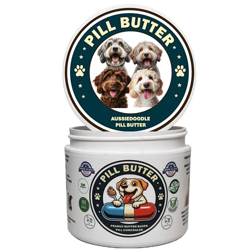 Aussiedoodle Dog Treats to Wrap Pills (+100 Breeds) Jar of Non-Sticky Moldable Paste Made of Real Human Grade Dog Peanut Butter Treat