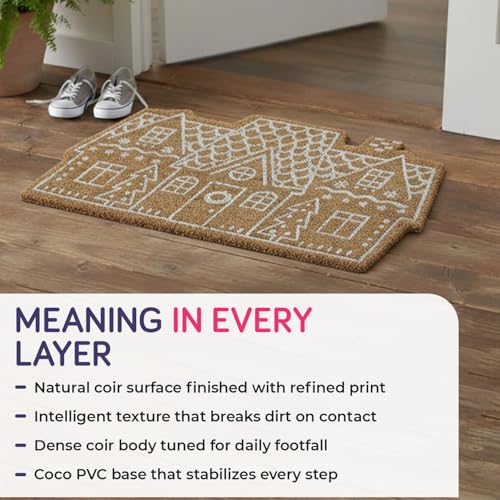 Image of HOKIPO 40x70 cm Natural Coir Door Mat for Entrance, House Shape Design, Cottage House (IN-1058)