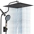 Cobbe 12 Inch All Metal 3-Way Rain Shower Head, High Pressure Shower Head, Dual Shower Heads with Handheld Spray Combo - Upgrade Extension Arm Height Adjustable - 9 Spray Filtered Shower Head, Black