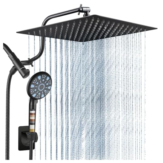 Cobbe 12 Inch All Metal 3-Way Rain Shower Head, High Pressure Shower Head, Dual Shower Heads with Handheld Spray Combo - Upgrade Extension Arm Height Adjustable - 9 Spray Filtered Shower Head, Black