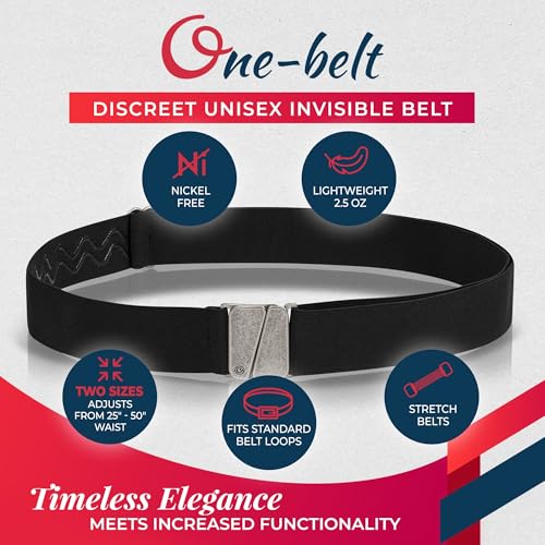 Image of ONE-BELT No Show Invisible Elastic Belts for Women & Men 1.30 inch inch adjustable Non Slip Zero Bulk. Designed in USA.