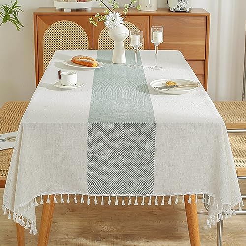 Nappe KnSam 100x160cm en polyester vert à rayure vague et franges - 3