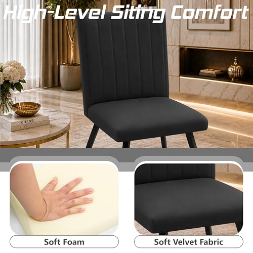 Image of Modern Velvet Accent Chair for Living Room | Upholstered Single Seater Chair with Metal Legs | Comfortable Seating for Bedroom, Office & Guest Room - Black