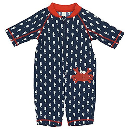 KIKO & MAX Baby Boys Full Body Rash Guard Swim Suit Coverall, Crab, 3-6 Months