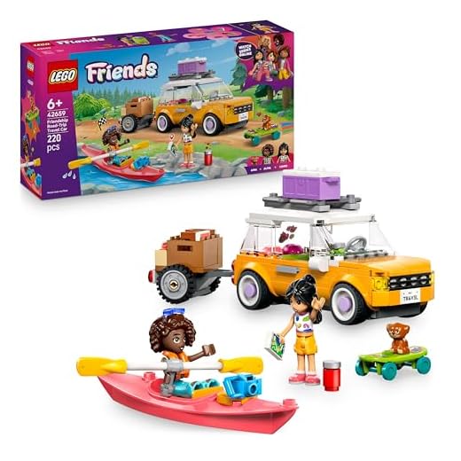 LEGO Friends Friendship Road-Trip Travel Car Toy with Trailer, 2 Mini Dolls, a Pet Dog Figure, Kayak & Fun Accessories incl. a Skateboard & Roller Skates - Building Set for 6+ Year Old Girls - 42659