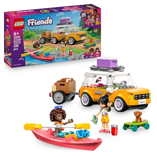 LEGO Friends Friendship Road-Trip Travel Car Toy with Trailer, 2 Mini Dolls, a Pet Dog Figure, Kayak & Fun Accessories incl. a Skateboard & Roller Skates - Building Set for 6+ Year Old Girls - 42659