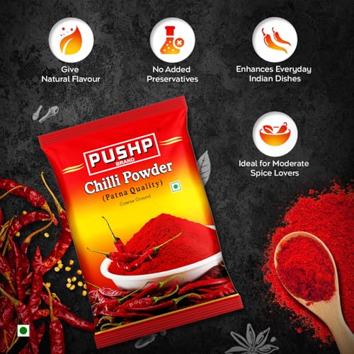 Image of PUSHP Brand Red Chilli Powder 200g, Lal Mirch Powder with natural Oils | Patna Quality Lal Mirchi Powder (Pack Of 2) | Perfect for Cooking, Pickles, Gravies & Traditional Indian Dishes