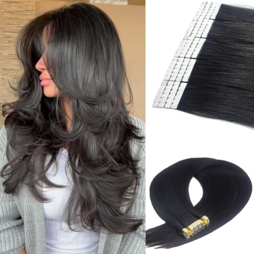 Saisifen Mini Tape In Human Hair Extensions 20Pcs 40g Invisible Hairpieces Brazilian Virgin Hair Micro Adhesive Seamless Tape Ins 28 Inch(70cm)