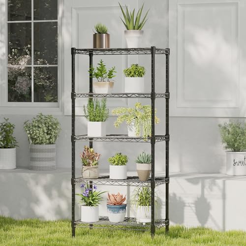 Image of DUMOS 5-Tier Metal Wire Storage Shelves, Adjustable Standing Storage Rack Shelf, Heavy Duty Steel Shelving Unit Organizers for Kitchen Bathroom Pantry Garage, 23.2 inch Wx13.4 Dx59.8 H, Black