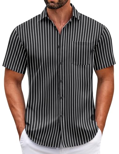 Image of COOFANDY Mens Short Sleeve Casual Button Down Shirts Summer Untucked Dress Shirts with Pocket