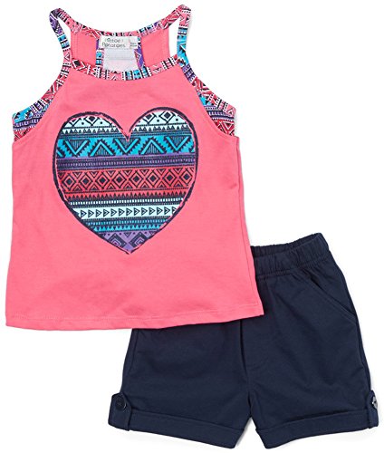 Image of ToBeInStyle Girl's Two Piece Summer Set Cute Tee Top and Matching Shorts Adorable Outfit