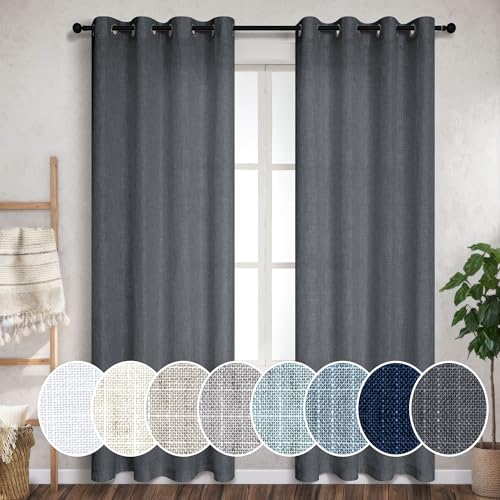 Dark Grey Curtains 84 Inch Length for Living Room 2 Panels Set Gr...