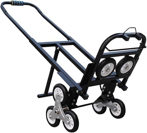INTBUYING Camión de mano escalador de escaleras, acero al carbono, capacidad de 420 libras, camión de mano plegable, 6 ruedas y 2 respaldos, rueda