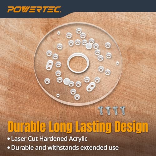 powertec router base plate acrylic 5-3434 wscrews amp predrilled holes for trim amp plunge routers clear guide bushing router plate fits listed models bosch dewalt makita porter cable amp more - 71381