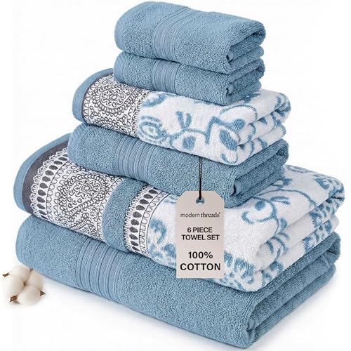 Modern Threads 6 Piece Set, 2 Bath Towels, 2 Hand