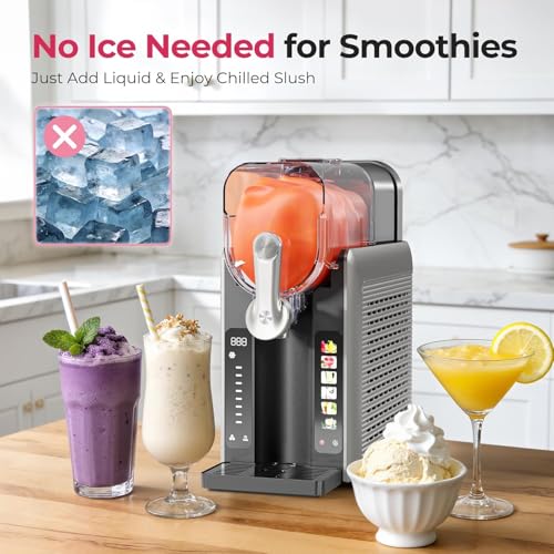 Image of Slushie Machine for Home, No Ice Needed Frozen Drink Maker with Auto-Clean, LED Display, Perfect for Margaritas, Frappes, Milkshakes and More, Family Gatherings & Home Bar, Grey, 1 Pack+6 Modes