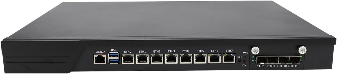 1U Firewall Appliance with Redundancy Power, PFSense, OPNsense, VPN, Network Rackmount, I3 7100, RJ10, 8 x 2.5GbE LAN, 4 x SFP+ 10GbE X710, 16G RAM, 64G SSD