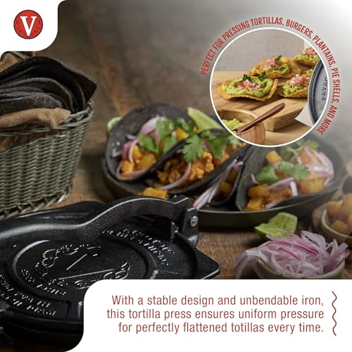 Image of Victoria 8-Inch Pre-Seasoned Cast Iron Tortilla Press | Heavy Duty Tortilla Maker for Tortillas, Rotis, Chapatis, Quesadillas | Commercial Grade Dough Press