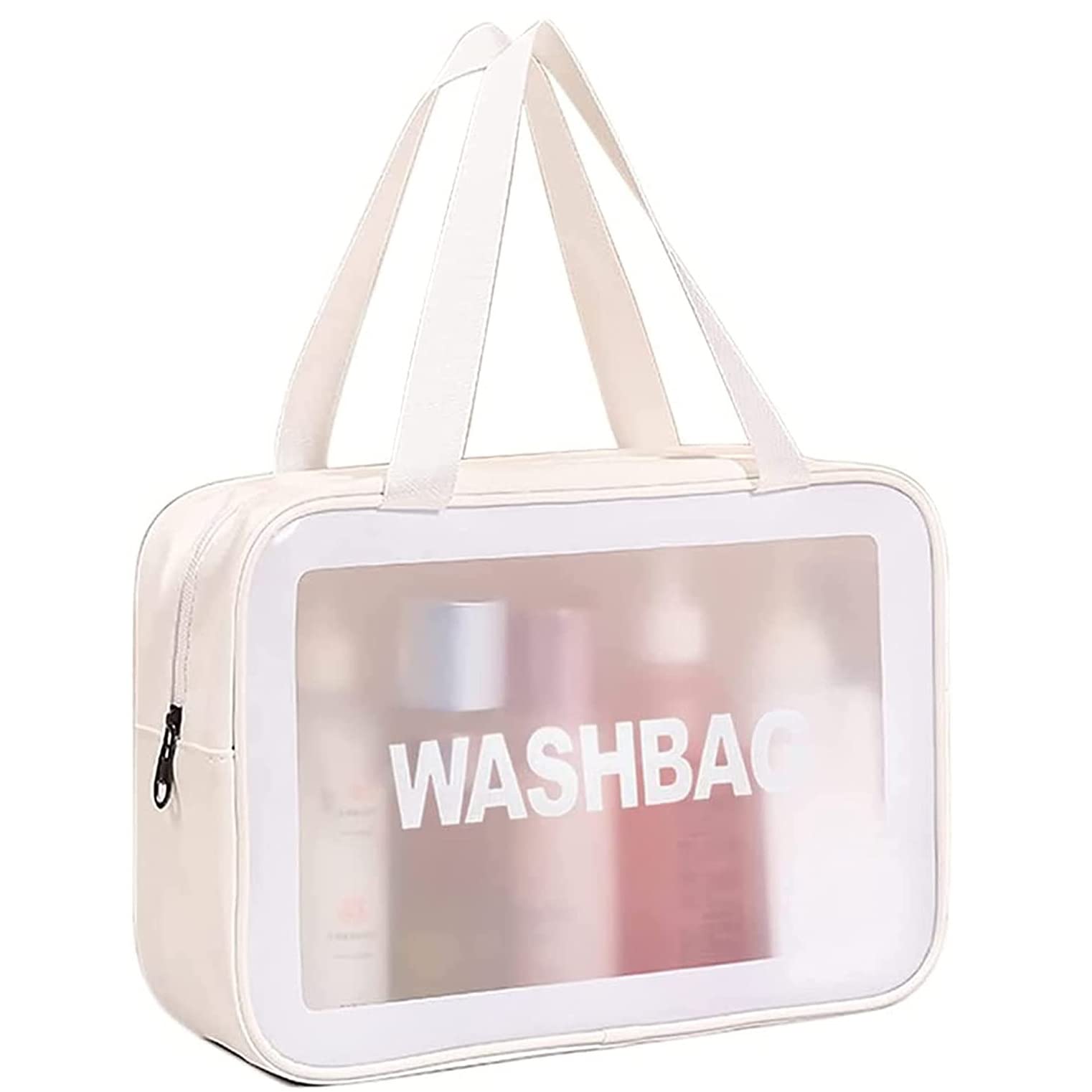 ERHETUS Multi-Functional Large Makeup Pouch for Women | Waterproof PVC Cosmetic Bags for Girls | Toiletry Storage Wash Bag | Travel Organizer for Bath Accessories & Grooming Kit - White (30*21*11 CM)-image-42