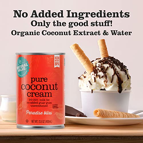 Natural Value Pure Coconut Cream- 20-22% Milk Fat,13.5Oz (Pack Of 6) No Added Guar Gum, Unsweetened, Gluten Free, Keto Friendly, Fair Trade, Vegan, Kosher, No Monkeys Used In Harvesting #TOP1