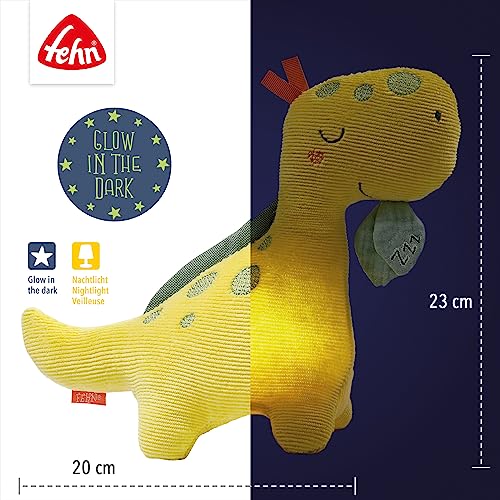 Fehn Nachtlicht Dino – Schlummerlicht & Einschlafhilfe: Kuscheltier mit „Glow-in-The-Dark“-Bestickung & Nachtlicht-Modul, für Babys & Kleinkinder ab 0+ Monaten