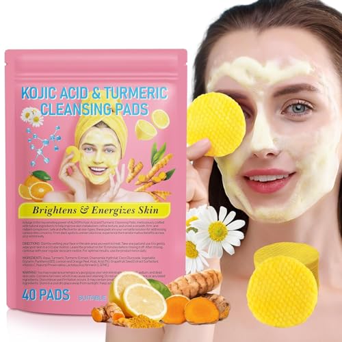 Kojic Acid & Turmeric Cleansing Pads for Face - Natural Ingredients All Skin Types (40 Pads)