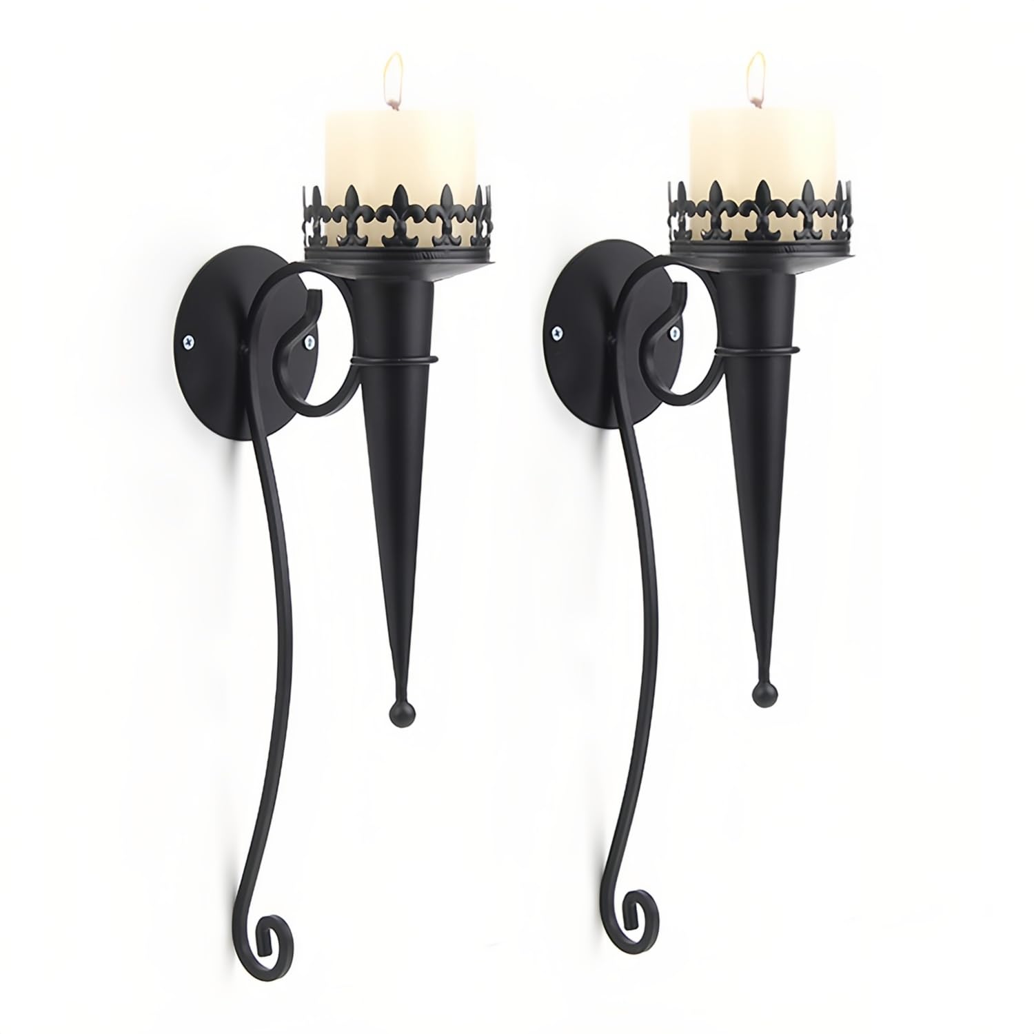 TerkCo Gothic Wall Sconce Wall Decor Set of 2, Firebars Black Metal Hanging Vintage Candlesticks Holder, Cast Iron Wall Decorations, for Living Room, Hallway, Entryway, Bathroom(No Candle) (Black)