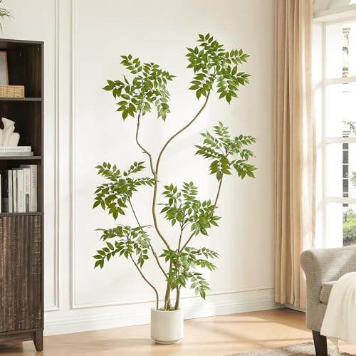 5.5FT Artificial Sumac Tree with White Pot, Tall Faux Plants Indoor, Large Fake Tree with Nearly Natural Silk Plant (Real Touch), for Home, Office, Living Room, Patio, Lobby Decor