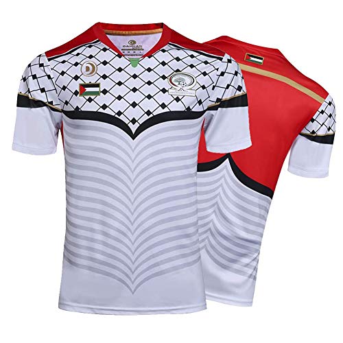 Herren Rugby Trikot, Palästina Maillot De Rugby Polo Shirt Training T-Shirt, Unterstützer Fußball Sport Top, Bestes Geburtstagsgeschenk-White-M