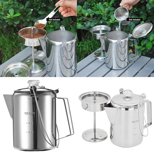 Montesy 9 Cup Stainless Steel Percolator Large Capacity Coffee Pots Hinged Lid Coffee Maker for Camping and Home Kitchens Use
