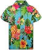 King Kameha Funky Hawaiihemd, Herren, Kurzarm, Ananas, Türkis, XL