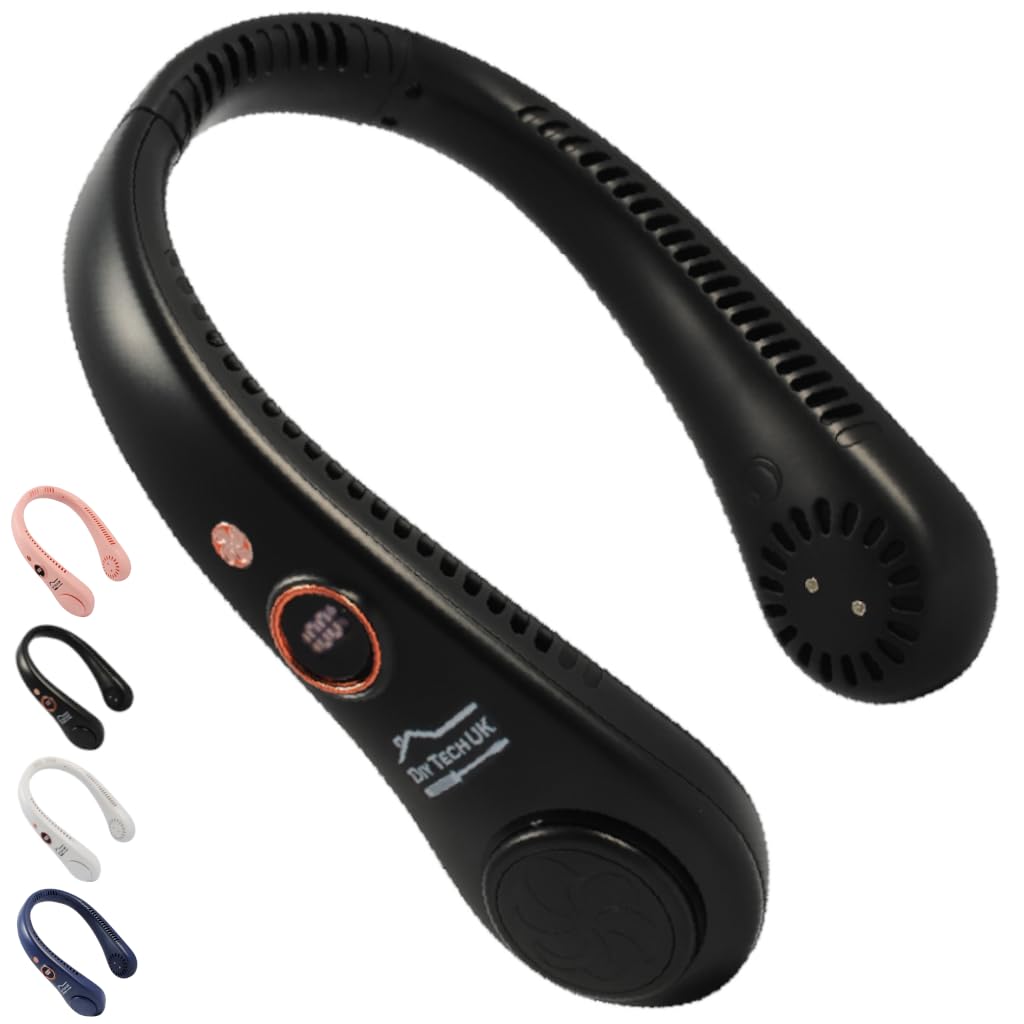 CoolBlast Ultra Light - Portable Neck Fan - Adjustable - Hands Free USB Rechargeable Bladeless Personal Neck Fan - 5 Speeds - Wearable for Sport Travel Home Office Indoor Outdoor - Black