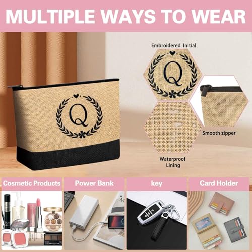 Image of GhvyenntteS Gifts for Women - Initial Jute Tote Bag & Makeup Bag, Valentines Day Gifts for Her Teacher Mom Wife Friend Birthday