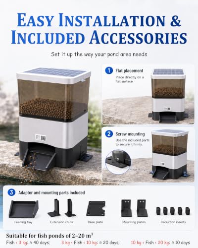Comedero de peces para estanques ideal para vacaciones con programador solar de 4 litros 7