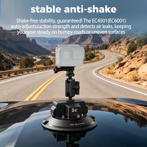 Image of 4.5 inch Electric Camera Suction Cup Mount with Ball Head Arm & Adapter, Heavy-Duty Metal Car Mount for Camera /Action Camera /Phone, 50KG Suction for Car Windshield /Boat /Window, 1 /4 inch 3 /8 inch Threads